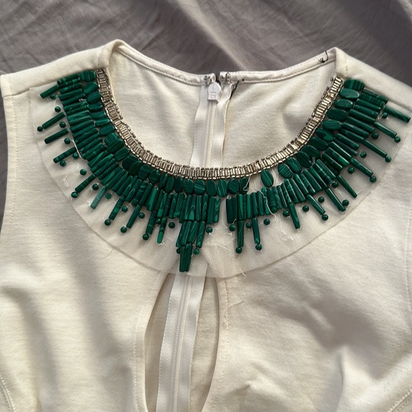 Guess • Cream Bodycon Dress with Green Stones - Picture 2 of 7